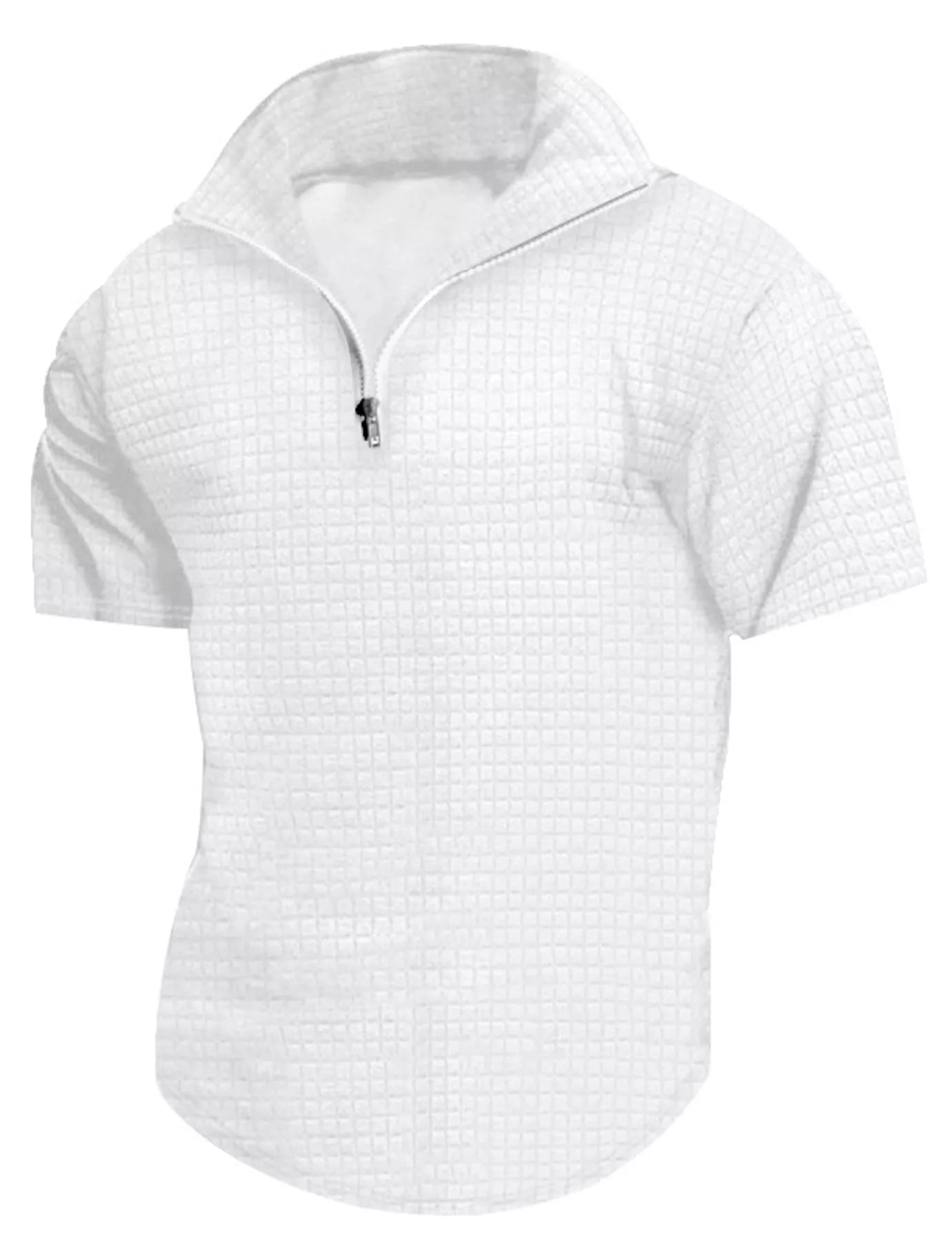 Men's Full Size Textured Short Sleeve Zipper Polo Plus Size