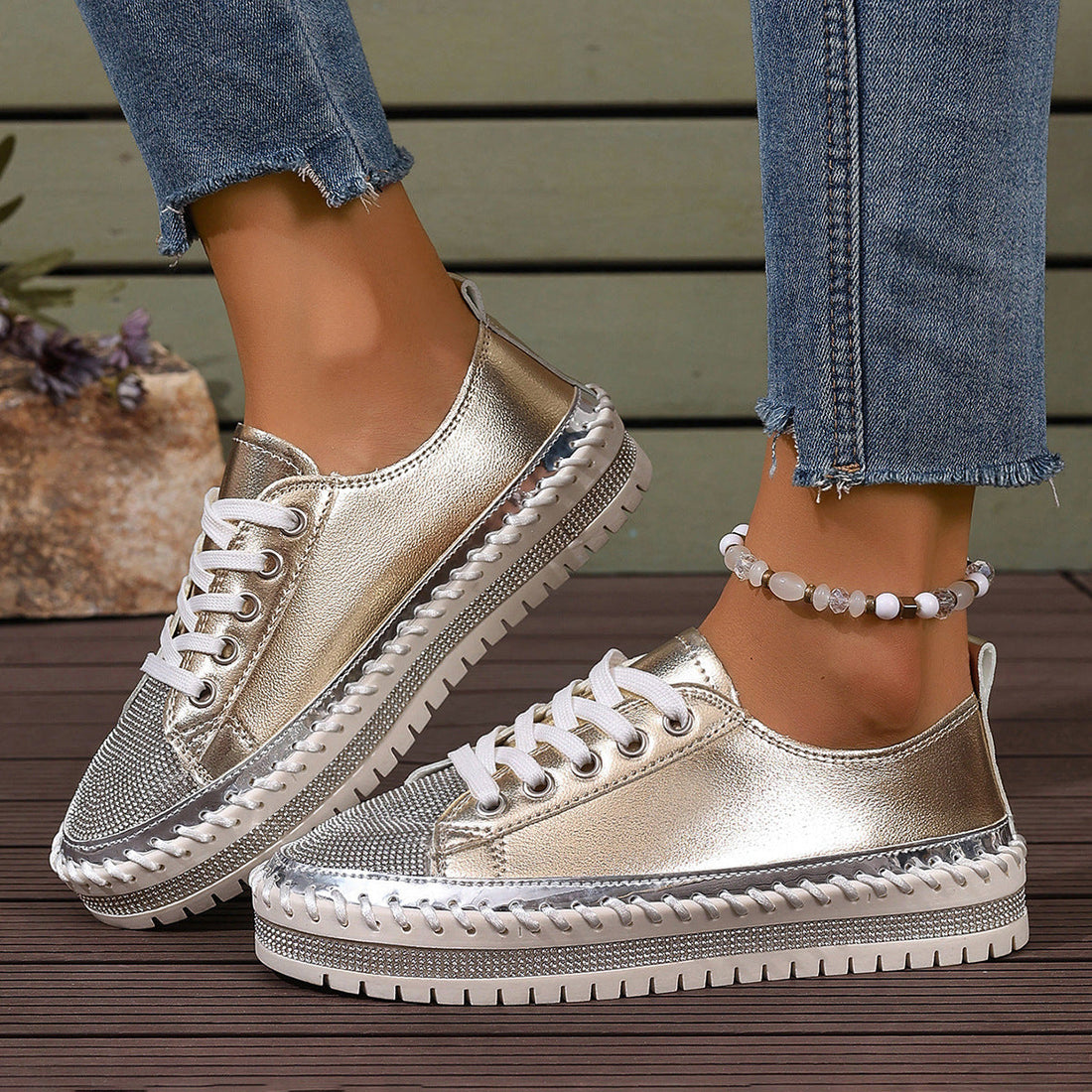 Women’s Plus Size White Sneakers – Chunky Sole Casual Everyday Shoes