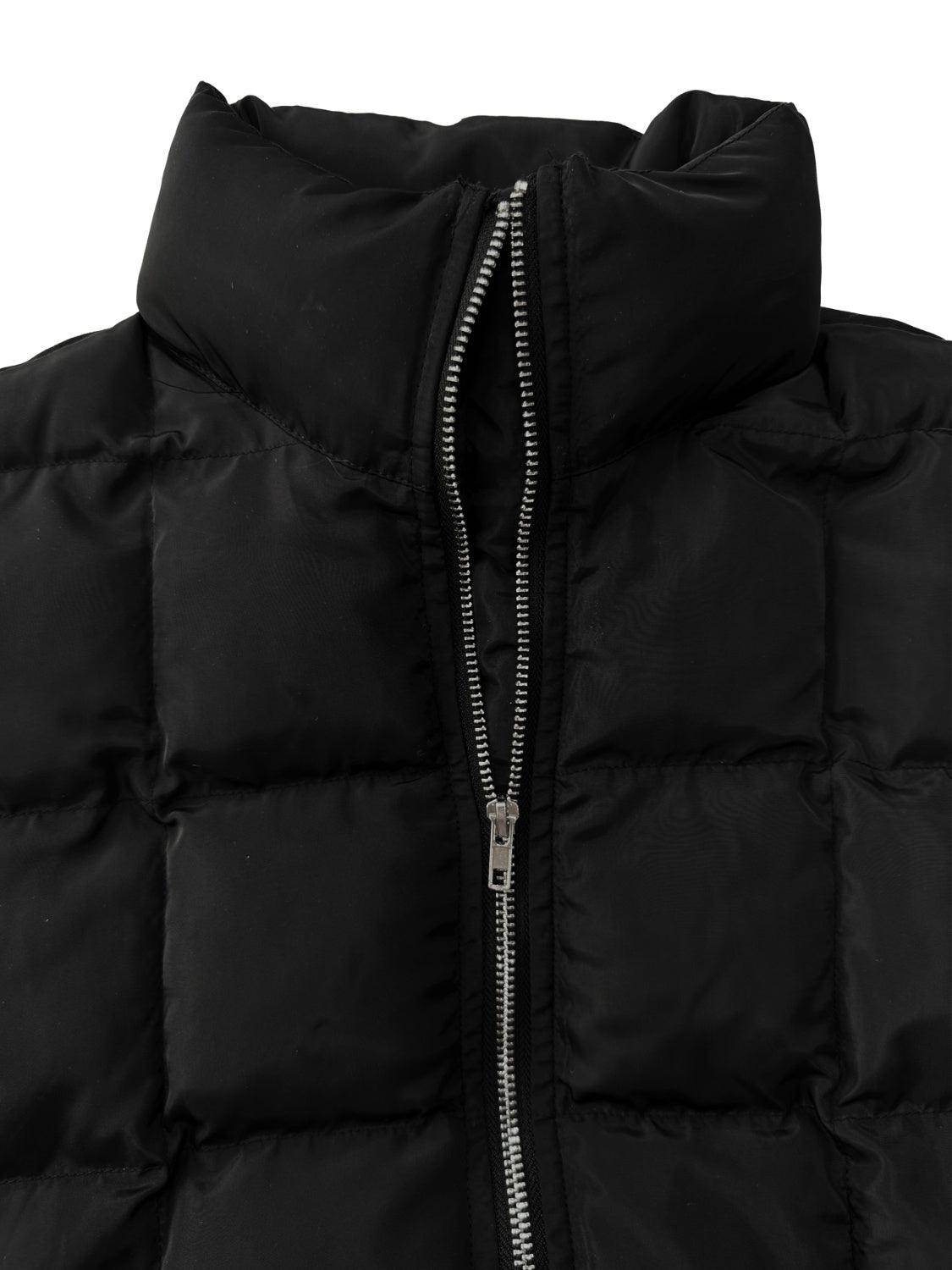 Pocketed Plaid Quilted Zip Up Winter Coat for Women