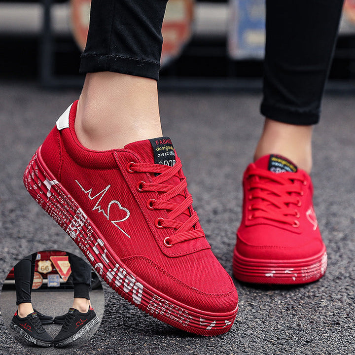 Love Print Canvas Shoes | Unisex Lace-Up Flats Casual Sneakers