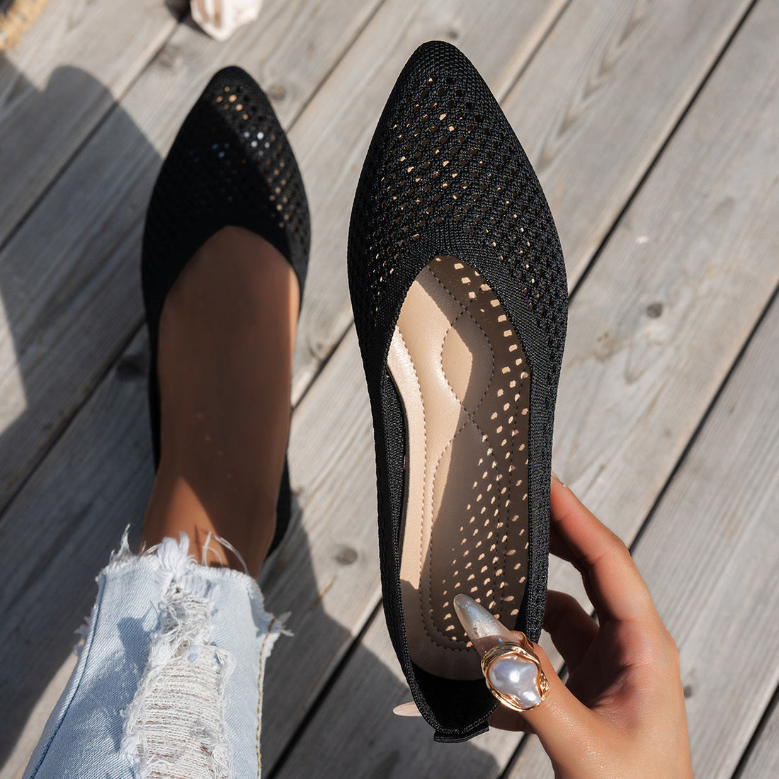 Women's Pointed Toe Flyknit Slip-On Loafers – Flat Casual Shoes