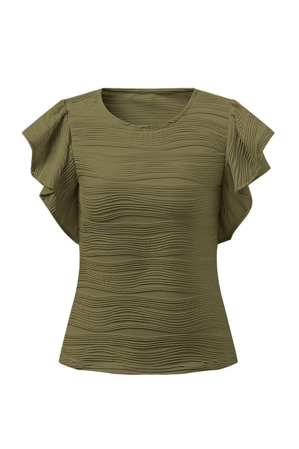 Textured Round Neck Cap Sleeve Top for Casual Style