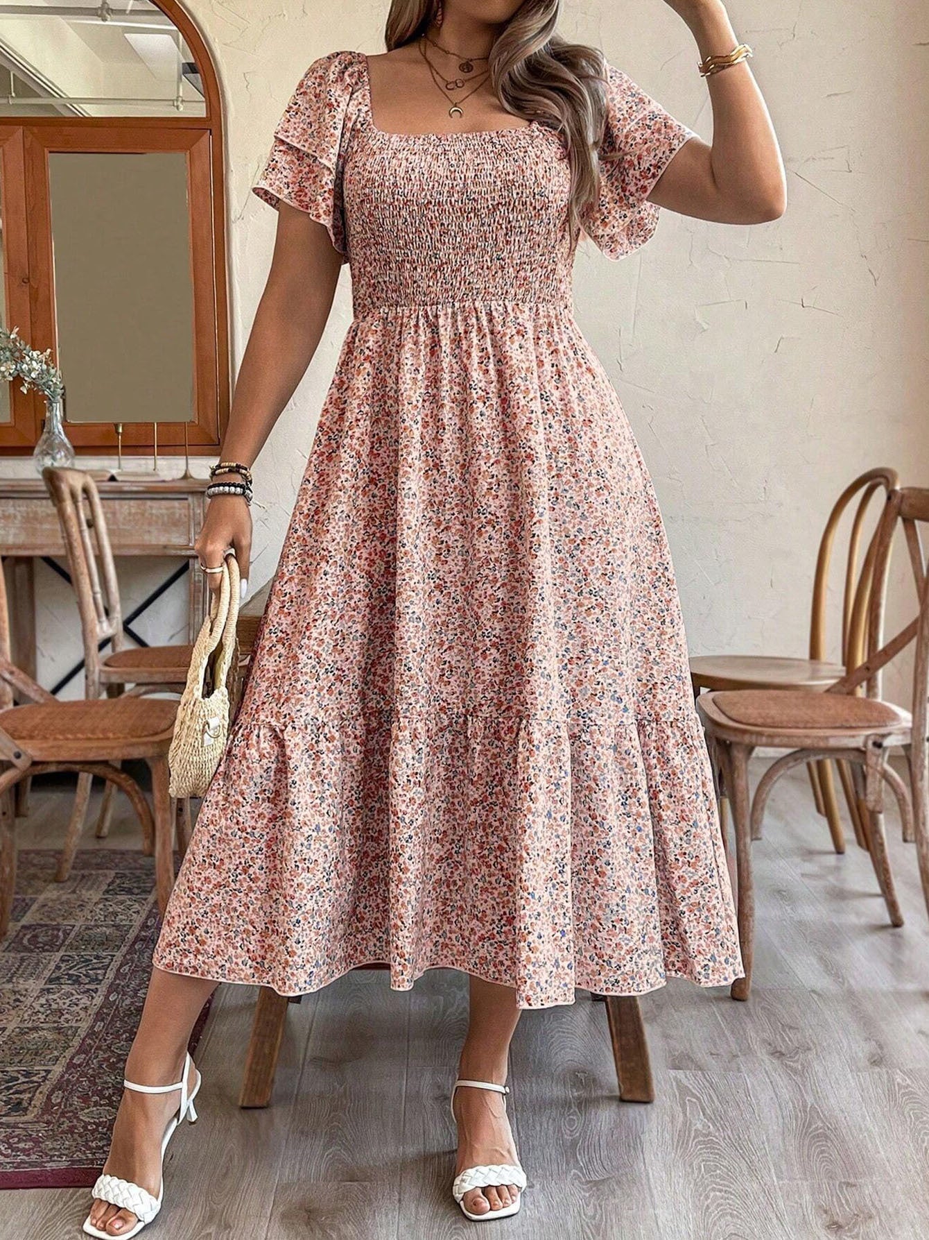 Women's Plus Size Backless Midi Dress – Elegant Pleated Summer Party Dress