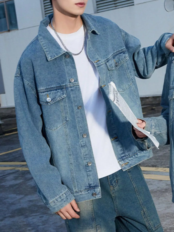 Men's Button Up Long Sleeve Denim Jacket