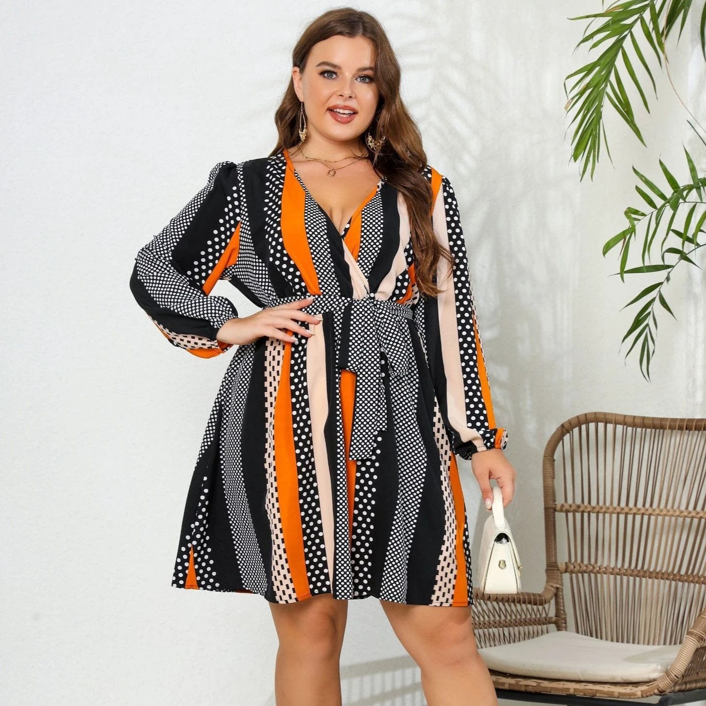 Women's V-neck Lace-up Plus Size Dress