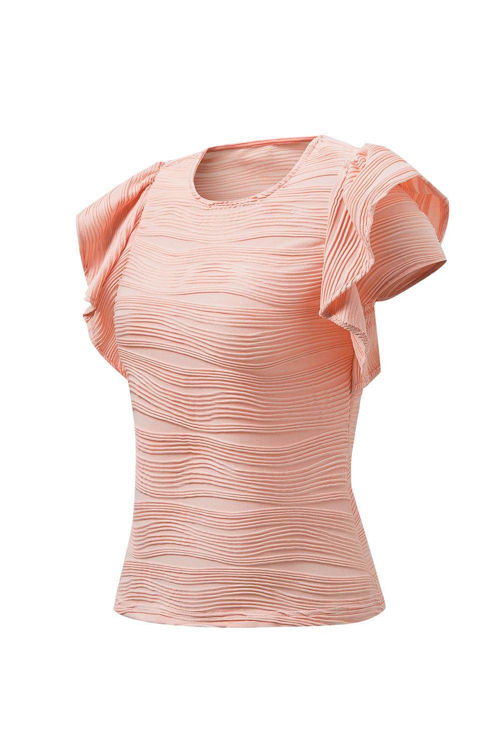 Textured Round Neck Cap Sleeve Top for Casual Style