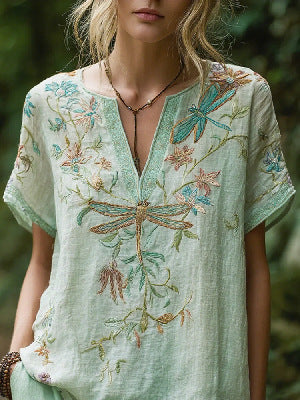 Spring Fashion Carnival Trendy Printed Womens V-Neck Short-Sleeve Top