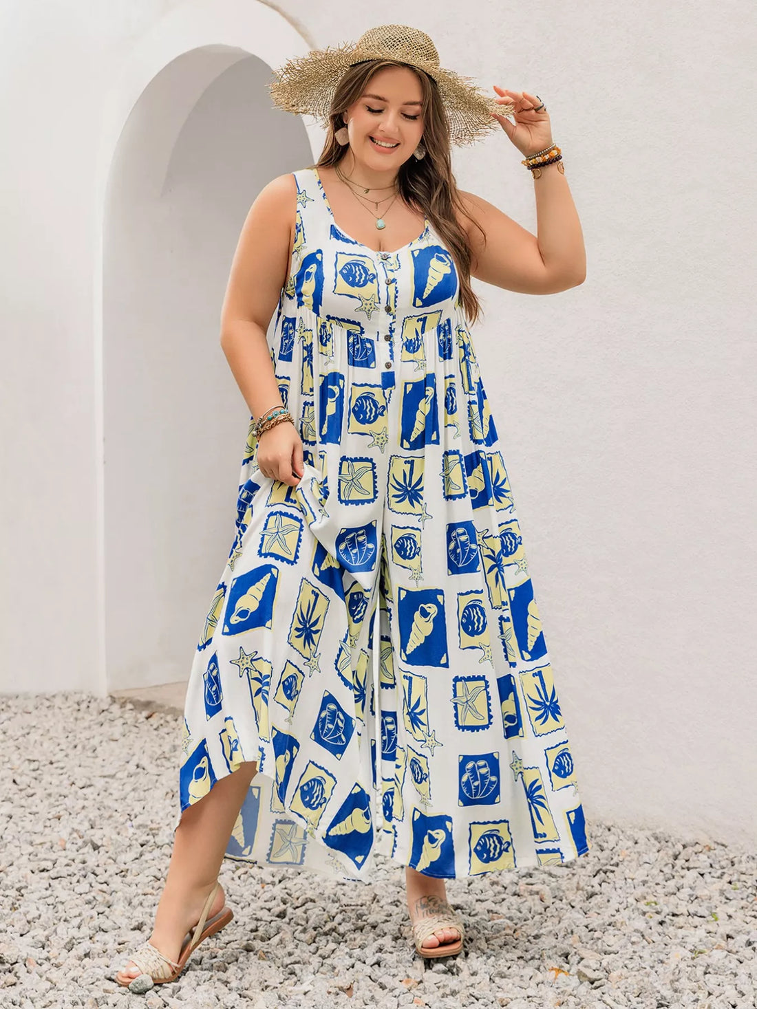 Women's Plus Size Nautical Print Sleeveless Jumpsuit