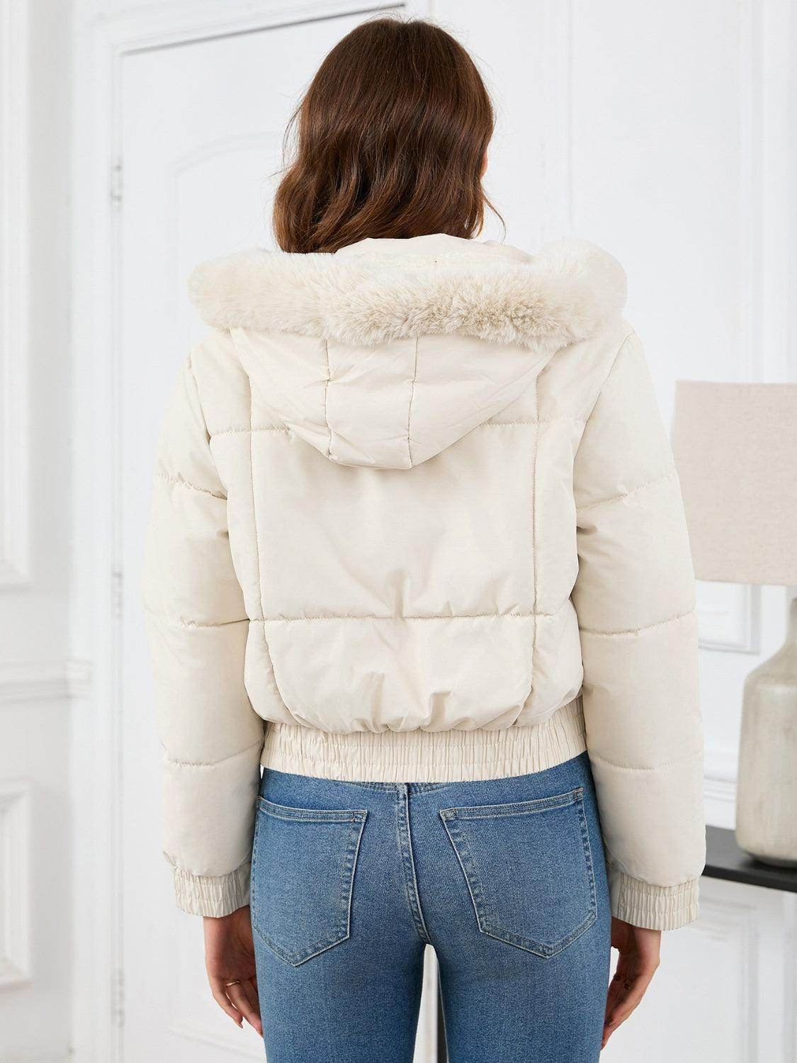 Pocketed Long Sleeve Cropped Hooded Winter Coat for Women