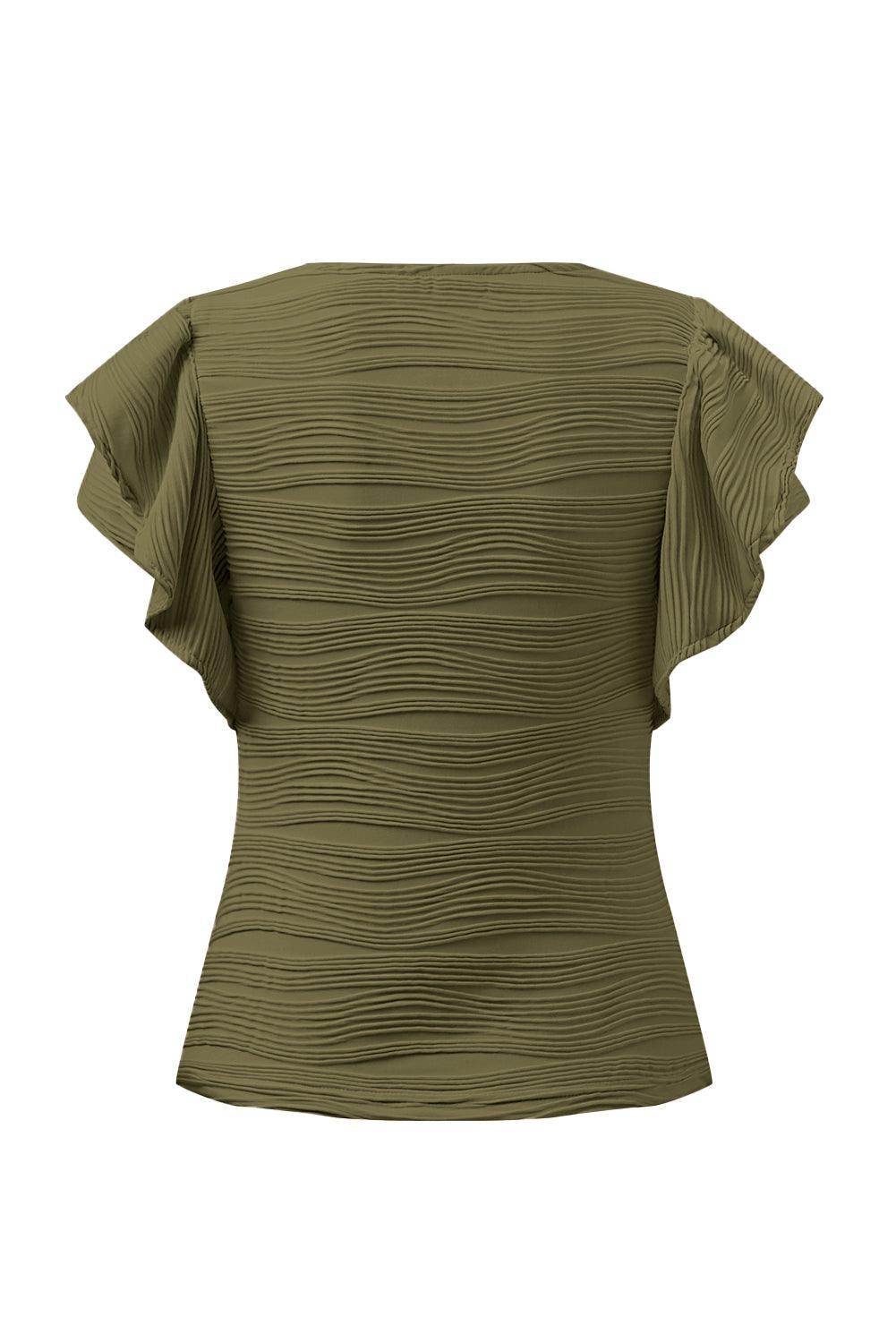 Textured Round Neck Cap Sleeve Top for Casual Style