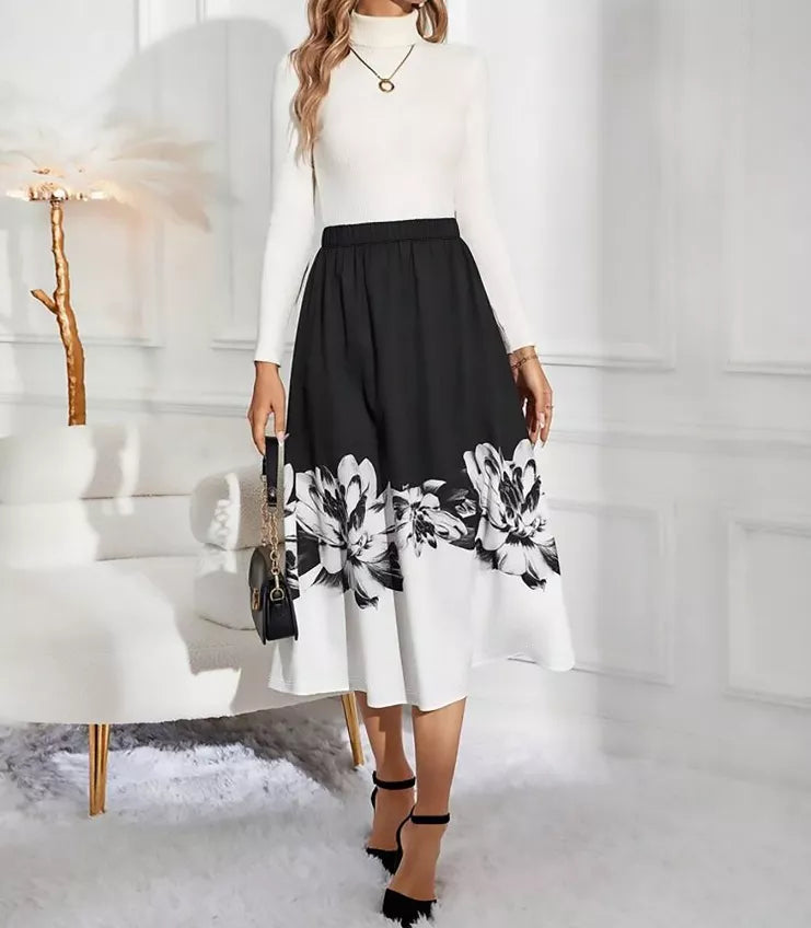 Women's Floral Print A-Line Midi Skirt