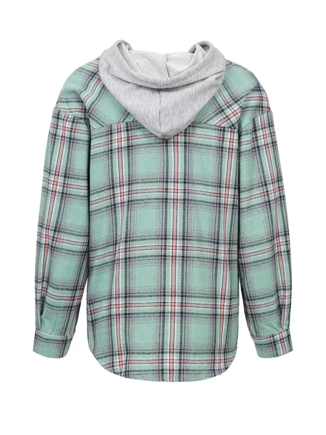 Plaid Button-Up Hooded Shirt with Chest Pocket
