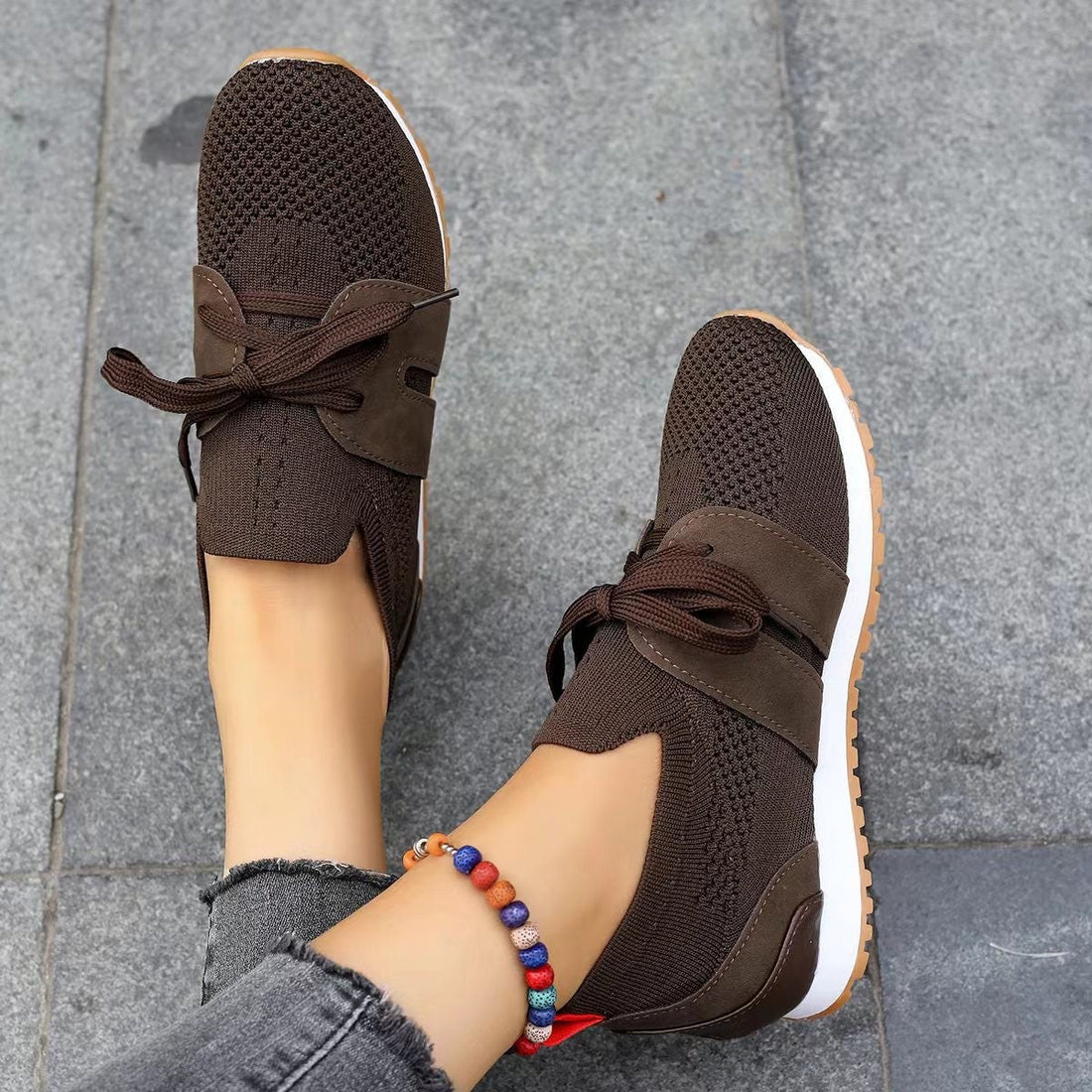 Women’s Lace‑Up Mesh Walking Flats