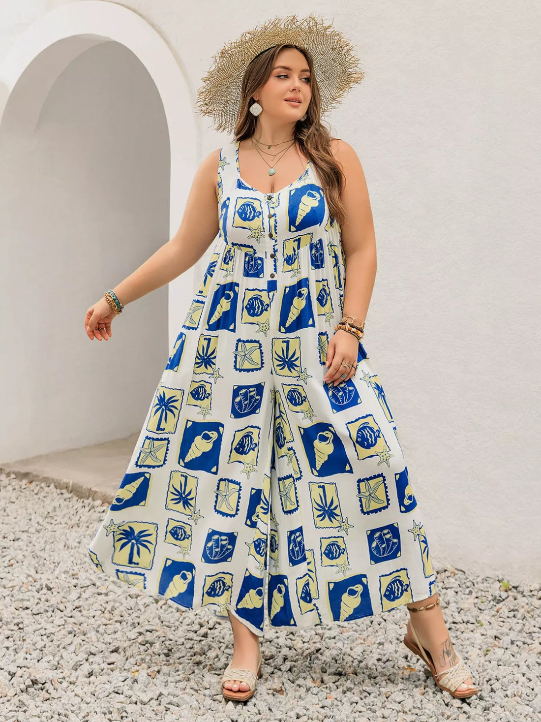 Women's Plus Size Nautical Print Sleeveless Jumpsuit