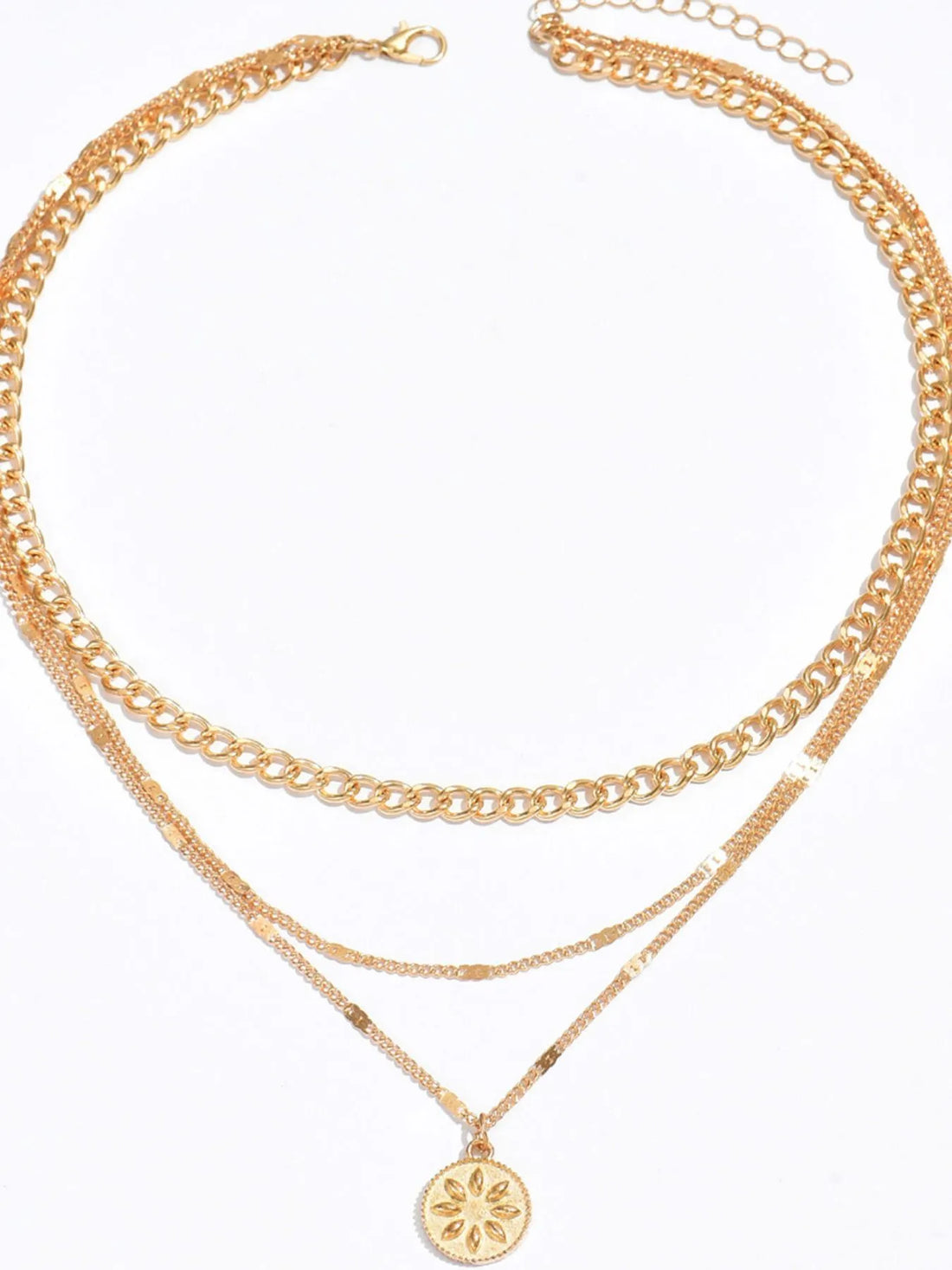 18K Gold-Plated Layered Necklace with Sun Medallion Pendant