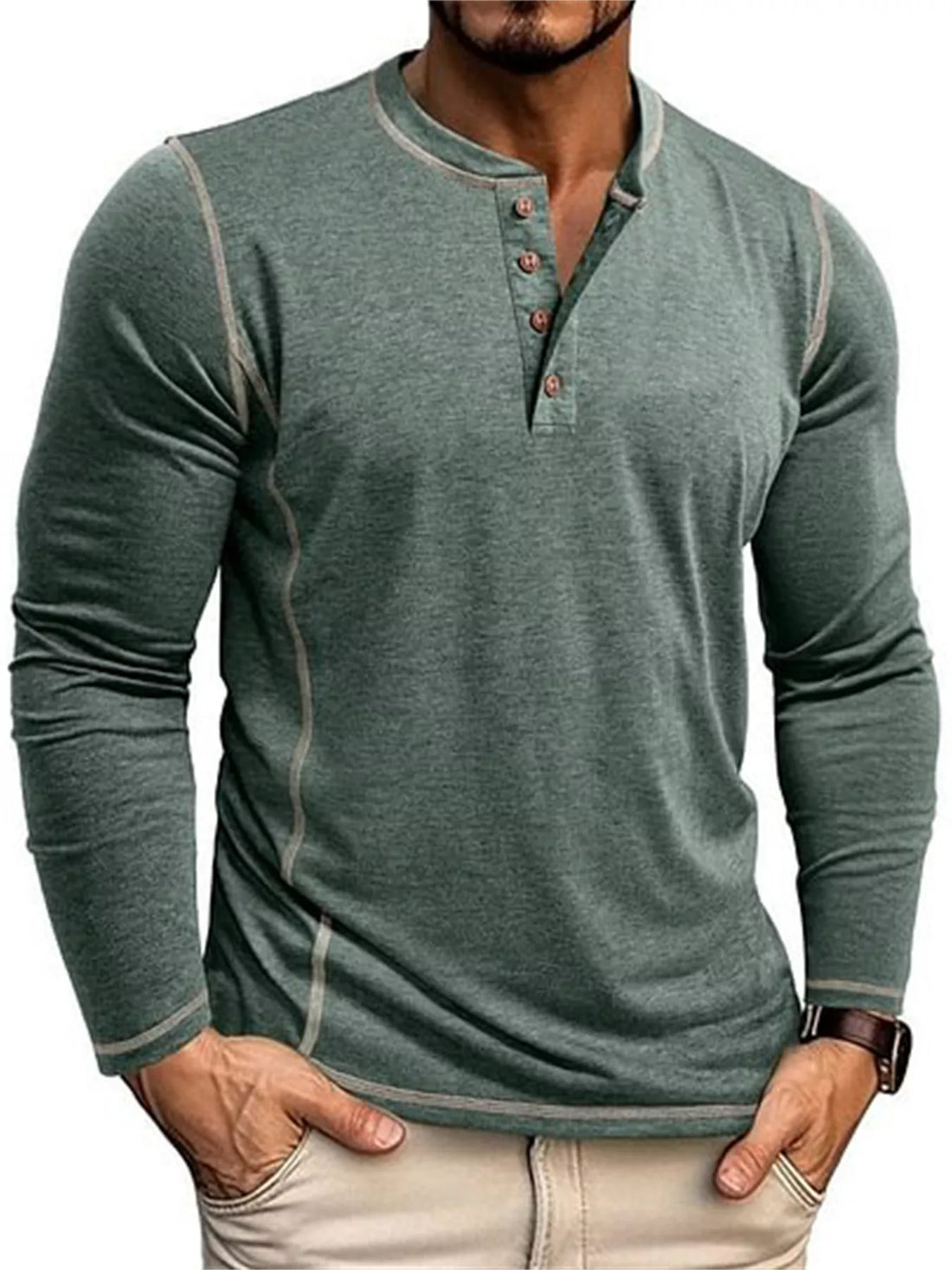 Men's Full Size Casual Button Detail Long Sleeve T-Shirt Plus Size