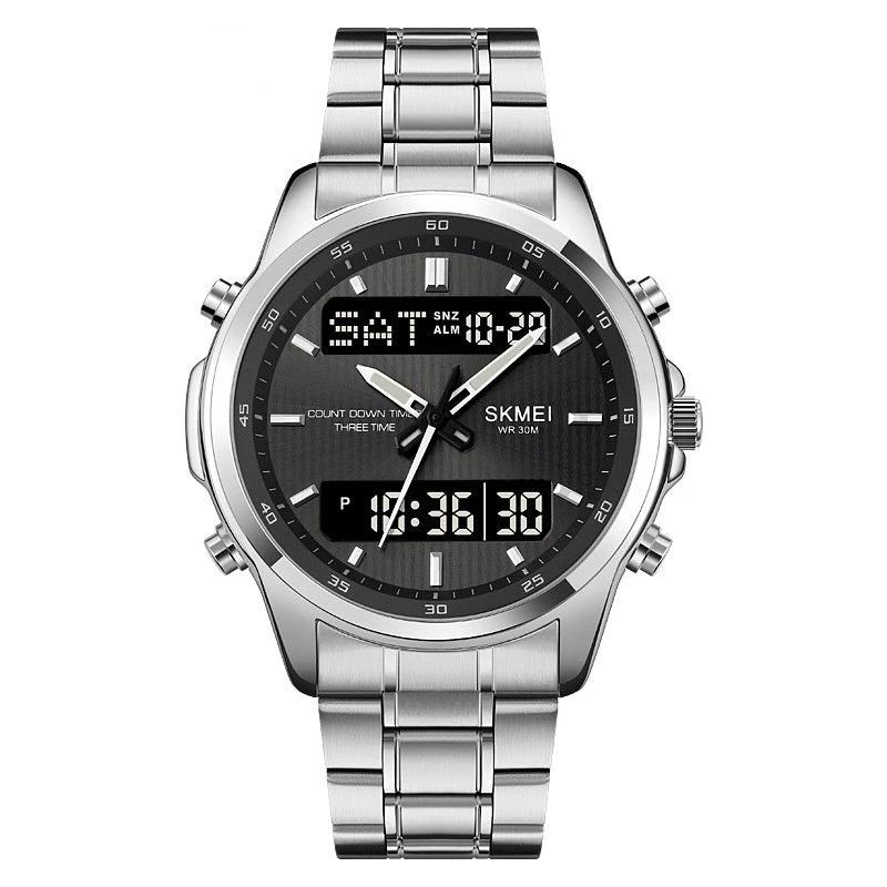 Multifunctional Men's Steel Strap Watch Double Display