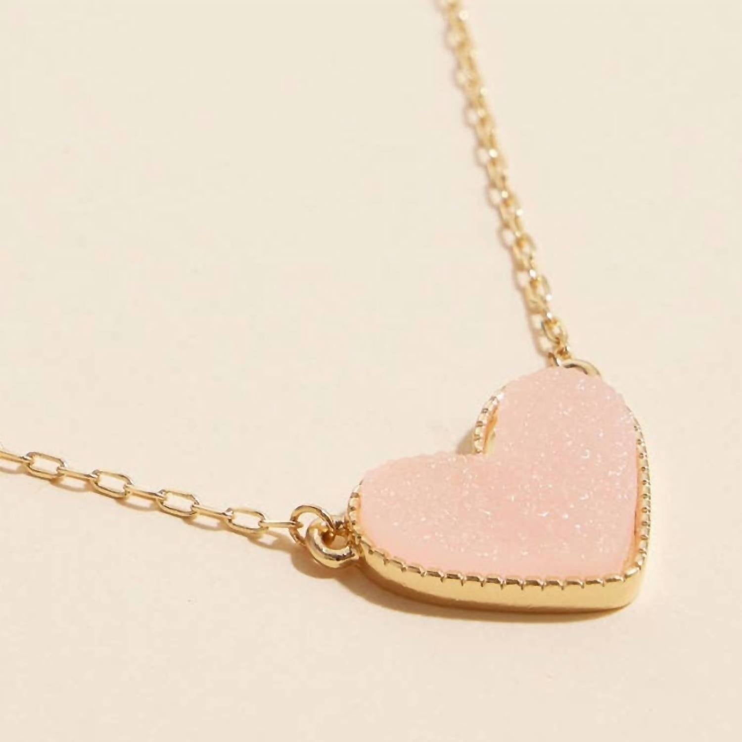 Women's Heart Druzy Stone Charm Short Necklace