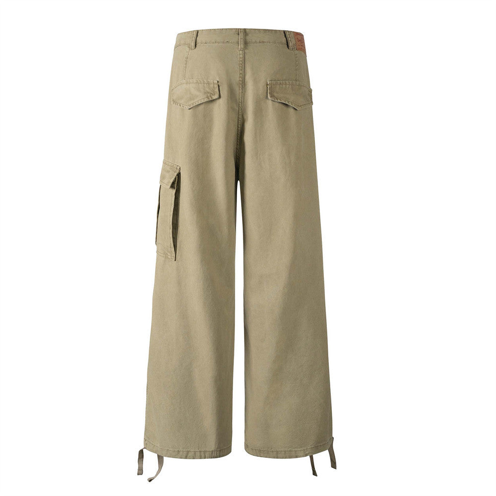 Men’s Workwear Straight Leg Pleated Drawstring Loose Casual Pants