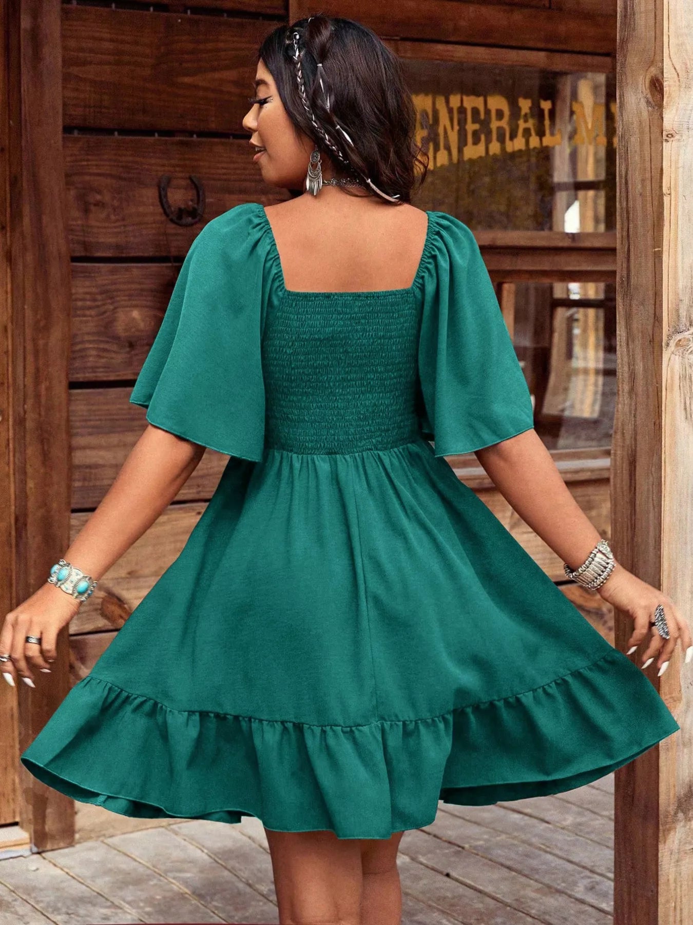 Women's Embroidered Flutter Sleeve Mini Dress