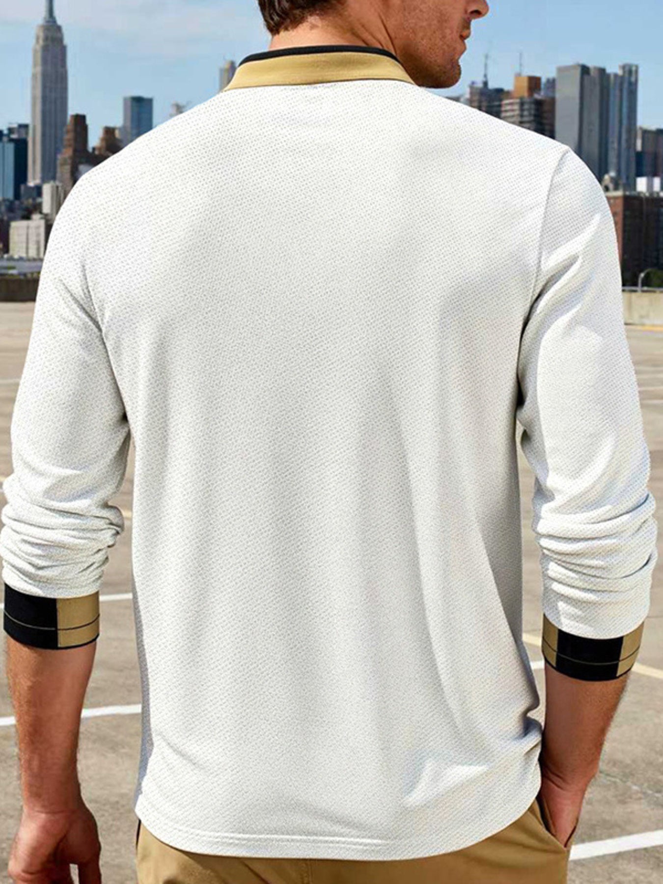 Men's Full Size Button Detail Long Sleeve Polo Plus Size
