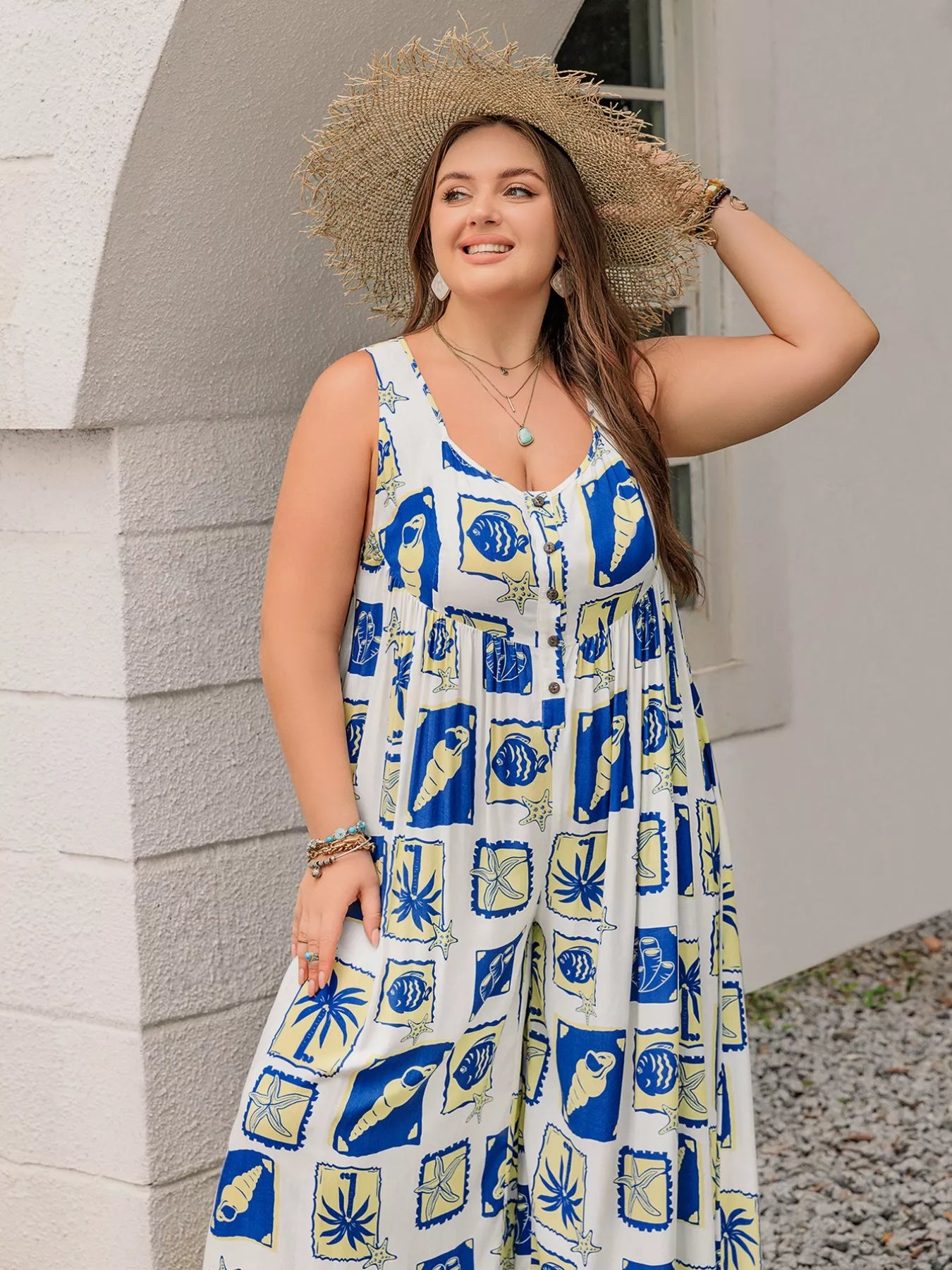 Women's Plus Size Nautical Print Sleeveless Jumpsuit