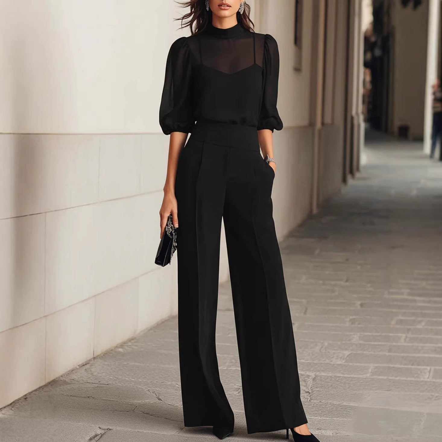 Women's Printed Short-Sleeve Wide-Leg Pants 3-Piece Set