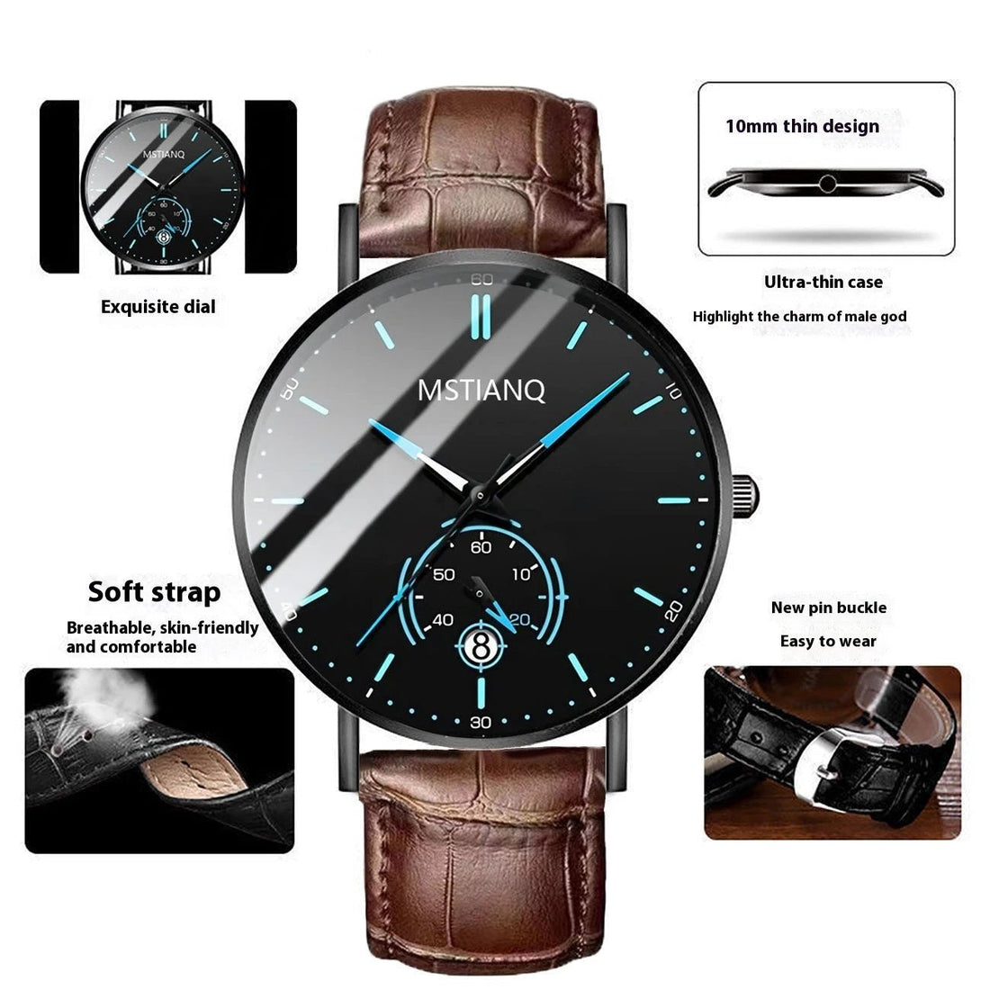Stylish Black Technology Belt Refined Steel Casual Calendar Watch