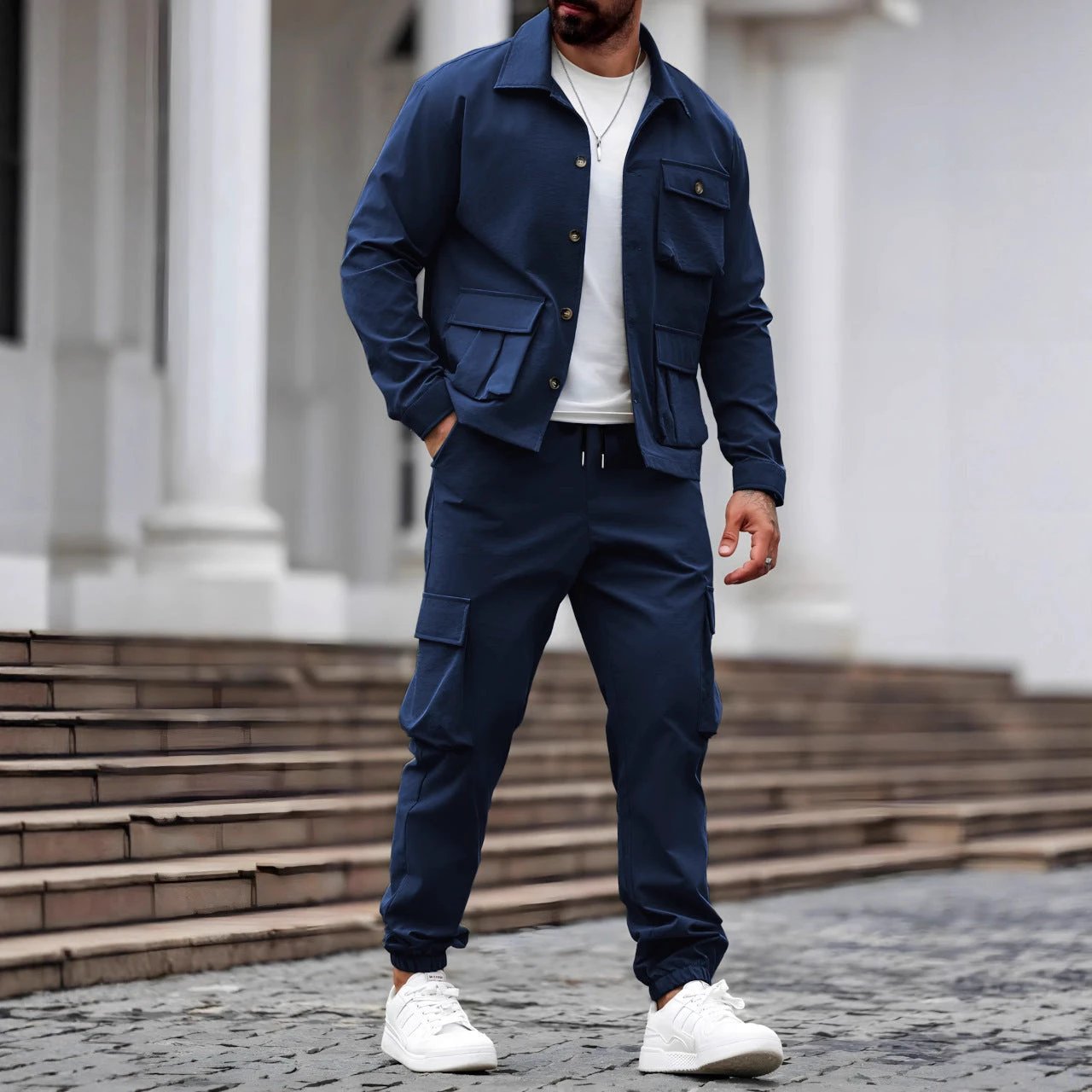 Cross-border Heavy Men's Vintage Jacket Multi-pocket Pants Suit