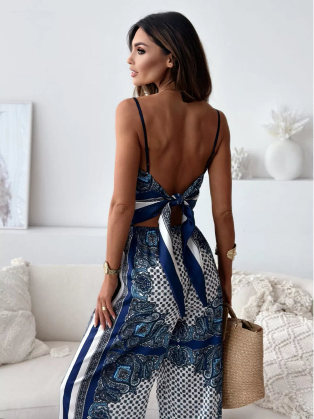 Women's Printed Cami and Wide Leg Pants Set