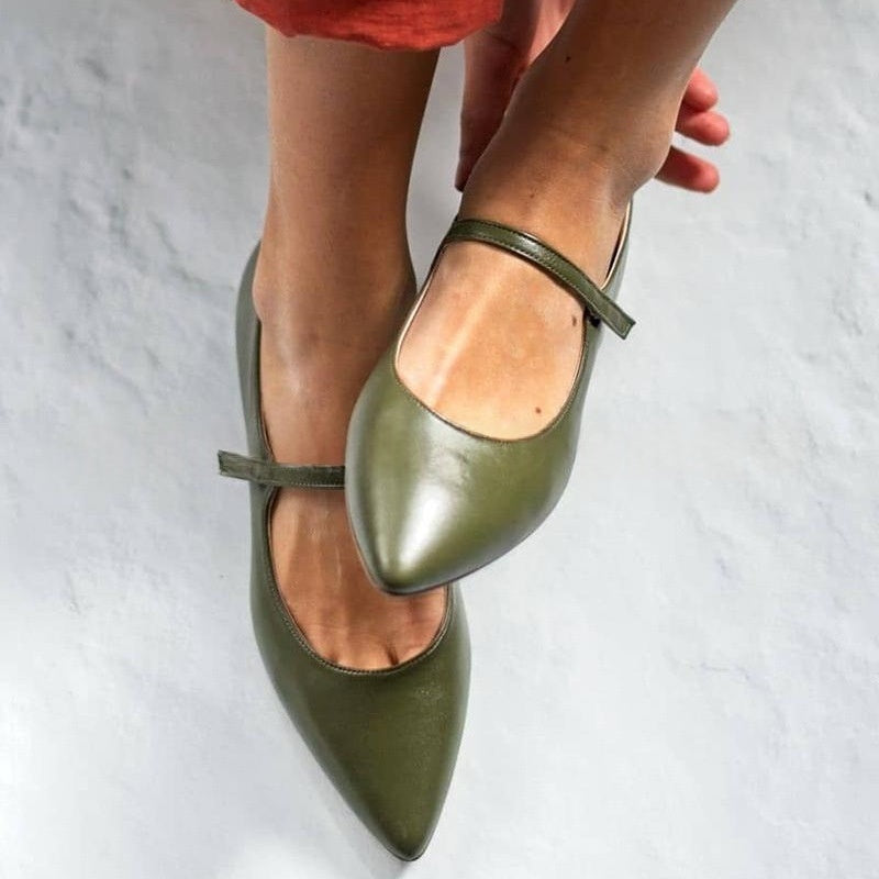 Women's Pointed-Toe Block Heel Pumps | Suede & Cowhide Buckle Strap Office Heels