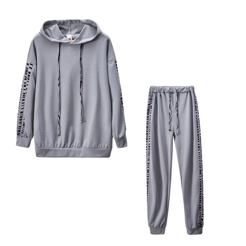 Solid Color Striped Casual Hoodie Two-piece Set See size chart under “more details”