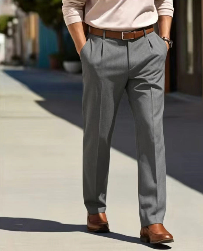 Men's Casual Suit Pants Fashion Trousers Mid Waist Straight Long Pants For Office Business Formal
