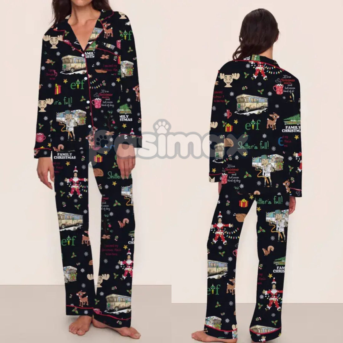 Women's Christmas Pajama Set - Elegant Long Sleeve Top & Pants, Comfortable Home Wear for Fall Winter & Holiday Gift