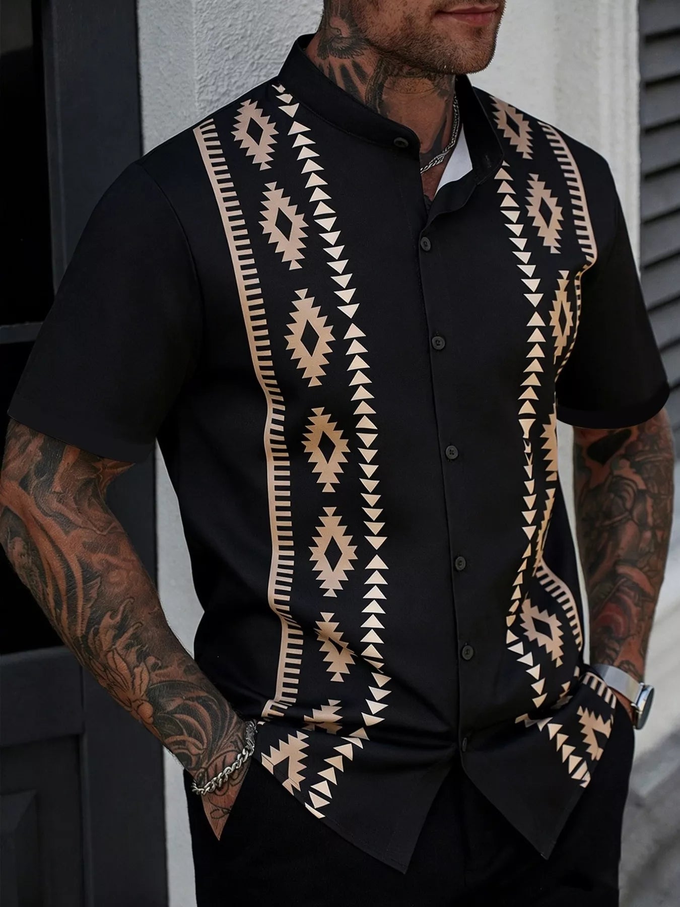 Men's Geometric Print Short Sleeve Shirt