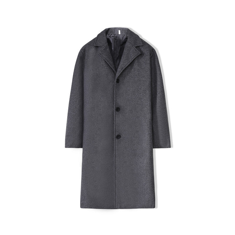 New Mens Mid-length Loose-fit Solid-color Padded Trench Coat