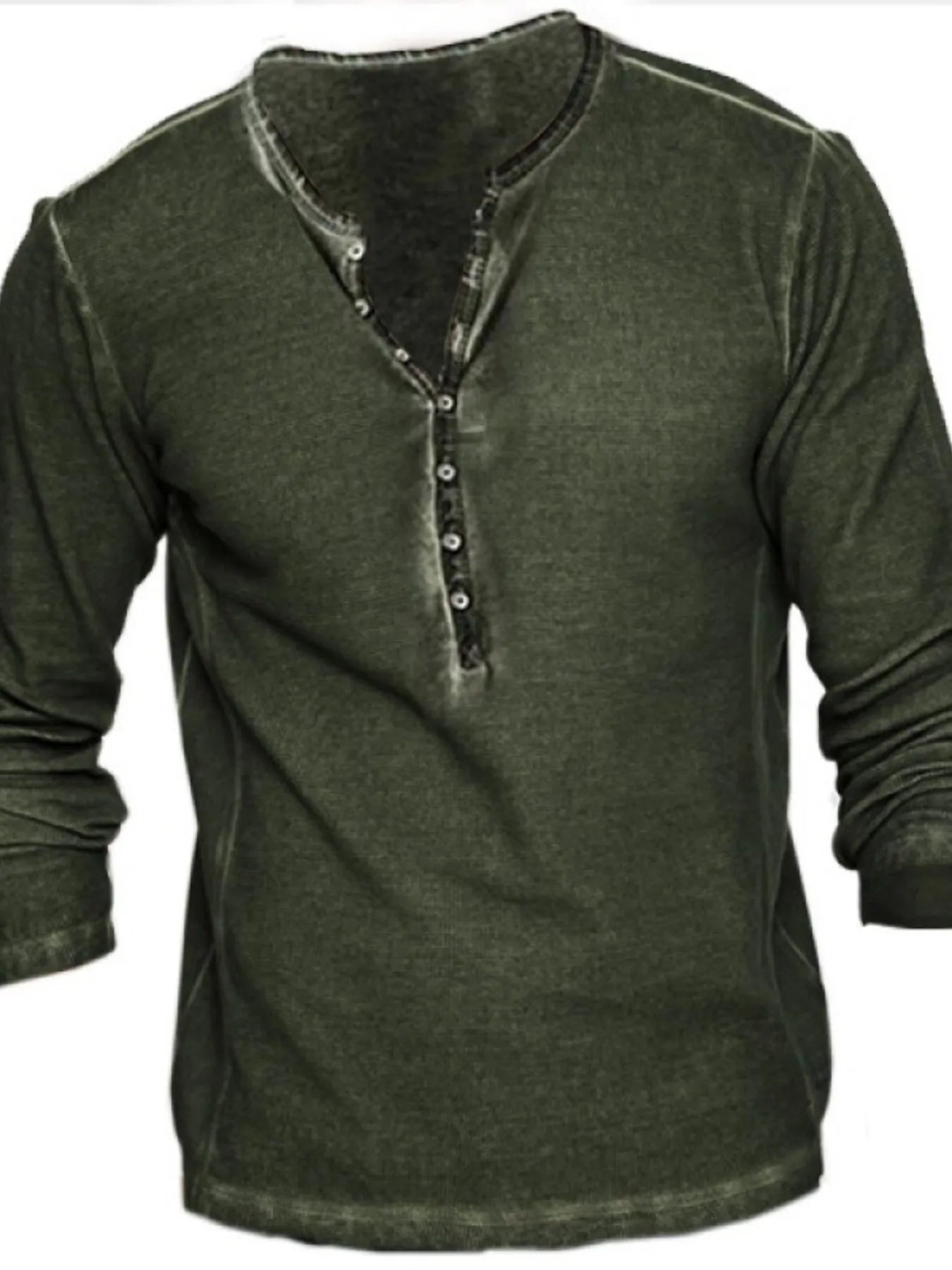 Men's Full Size Retro Long Sleeve Henley T-Shirt Plus Size