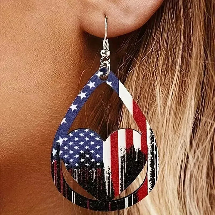 Women's USA Flag Pattern Wooden Earrings