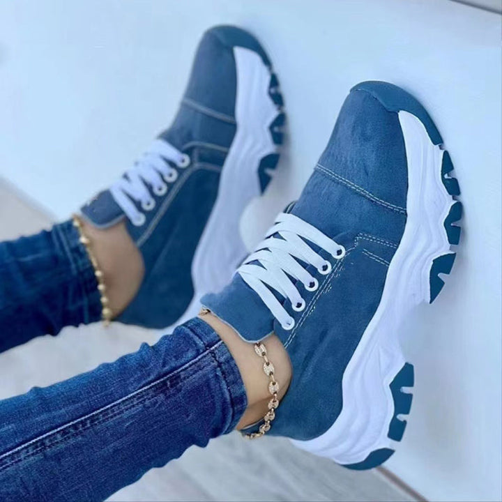 Women's Lace-Up Platform Sneakers | Microfiber Casual Walking Shoes