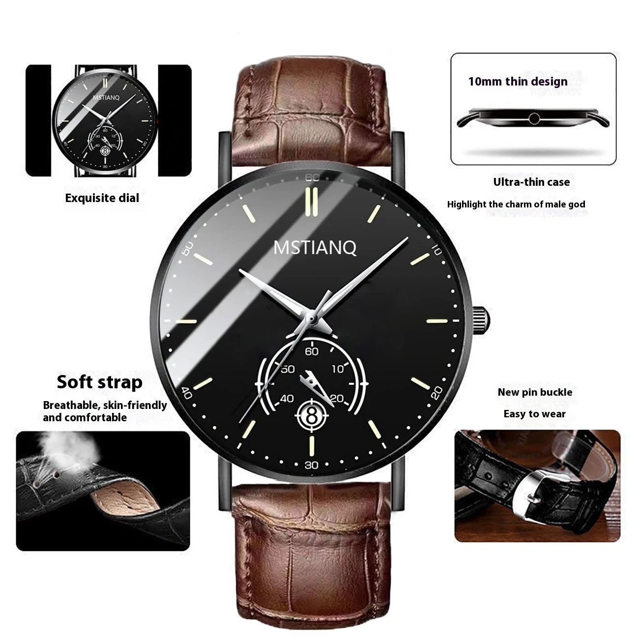 Stylish Black Technology Belt Refined Steel Casual Calendar Watch