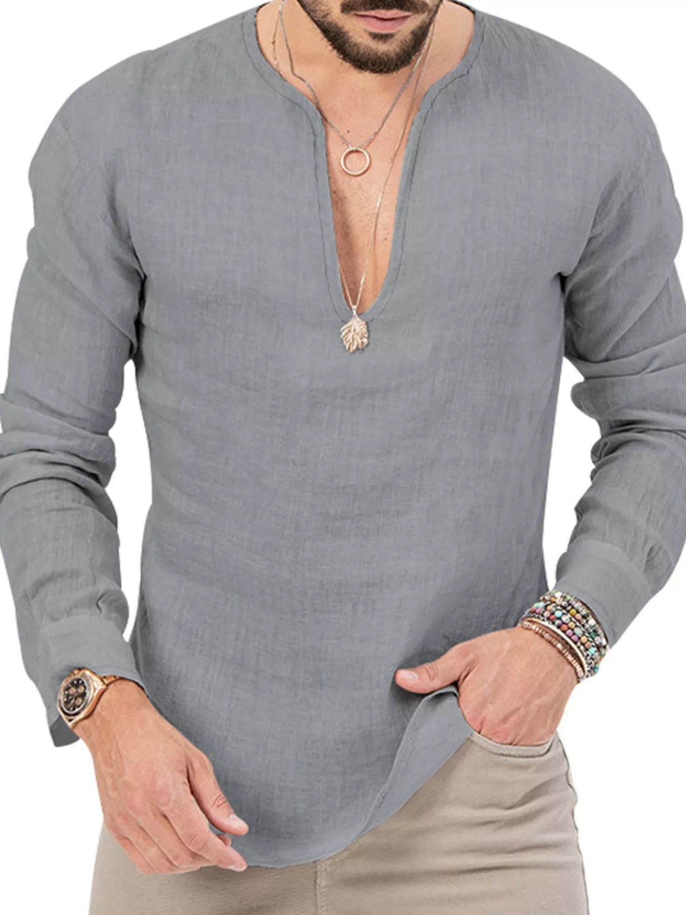 Men's Full Size Slim Fit Long Sleeve Blouse Plus Size