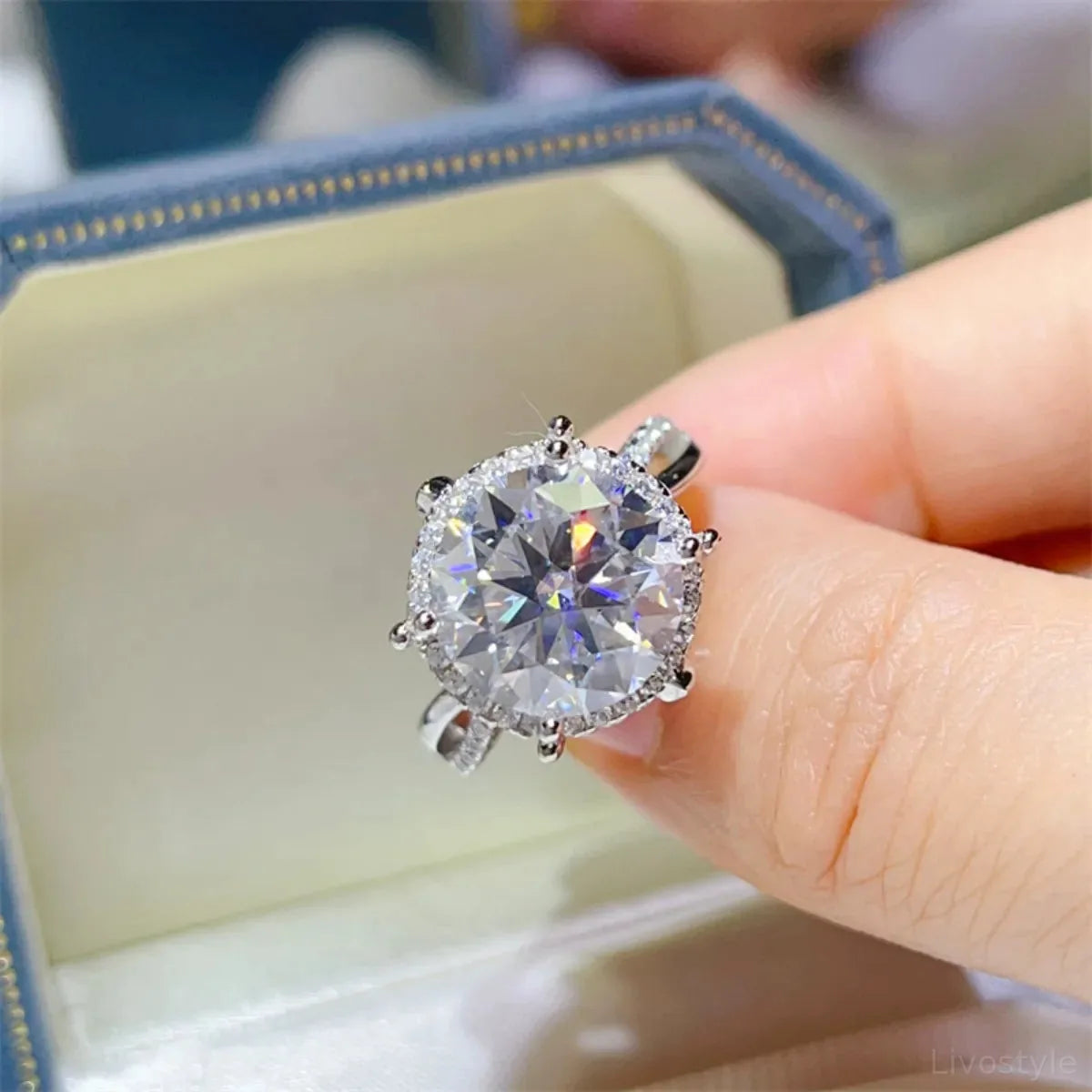 5 Carat Round Cut Moissanite Engagement Ring