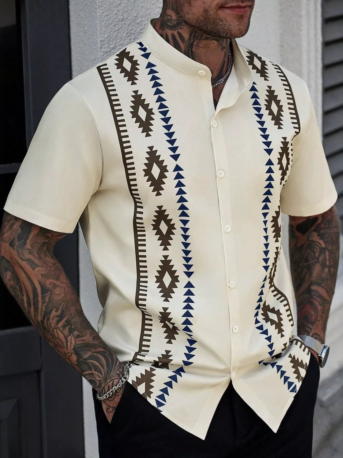 Men's Geometric Print Short Sleeve Shirt