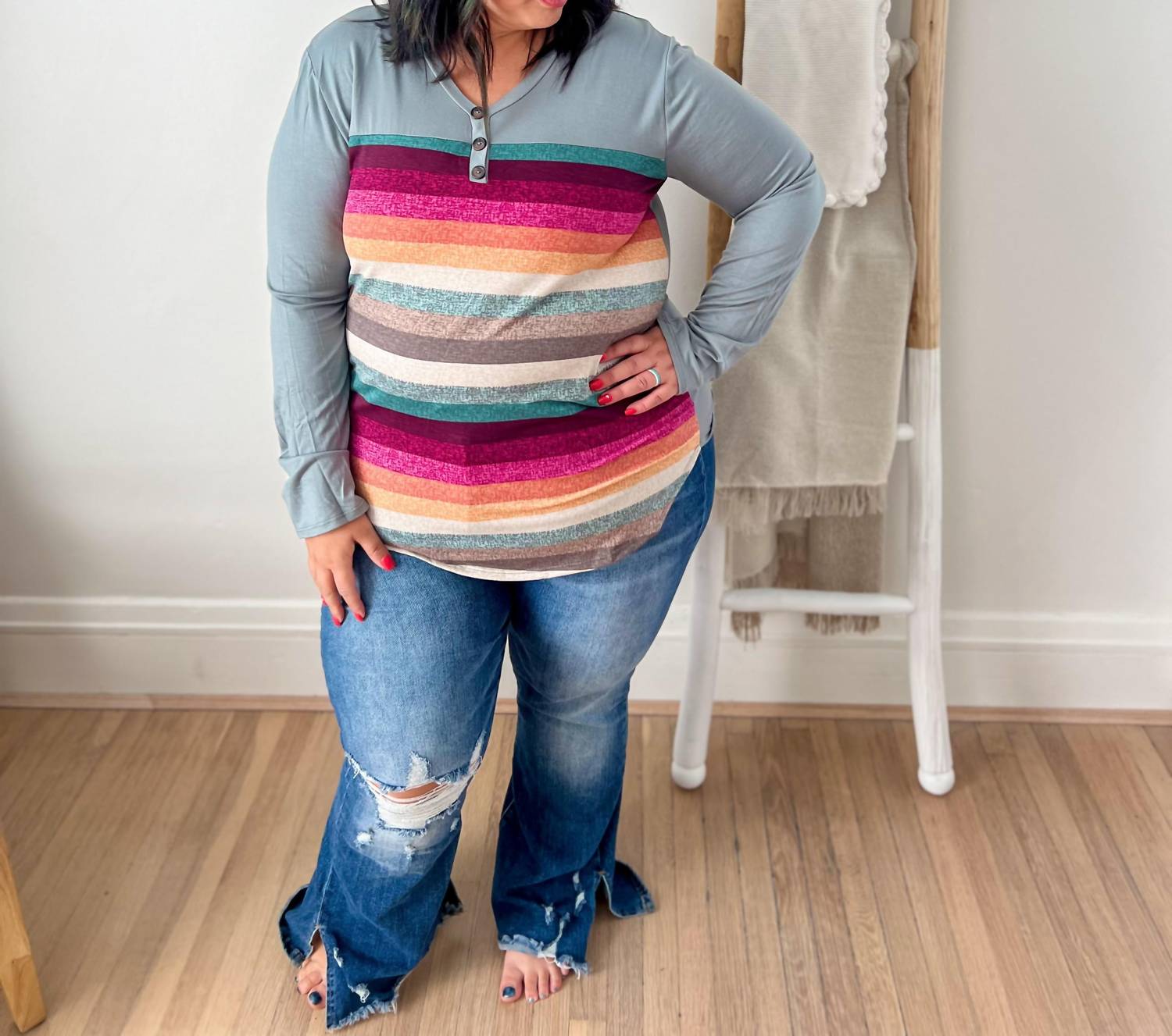 Colorful Stripe Long Sleeve Top