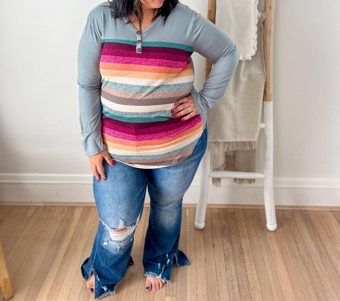 Colorful Stripe Long Sleeve Top