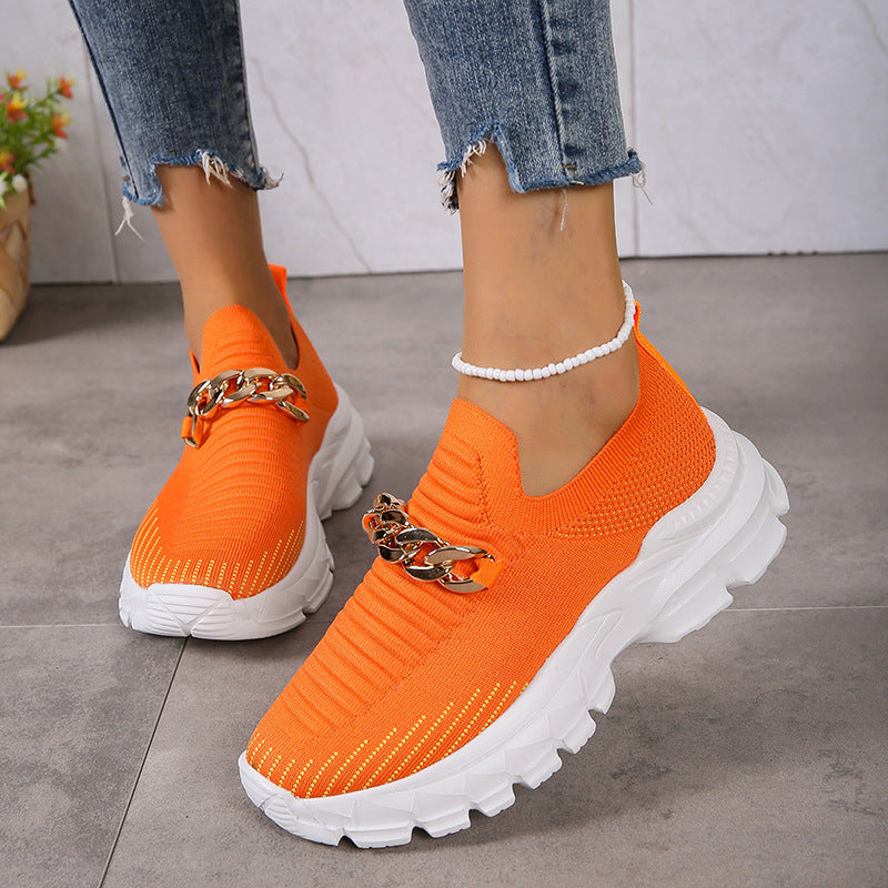 Women's Slip-On Platform Flat Shoes | Breathable Knit Chunky Sole Casual Sneakers