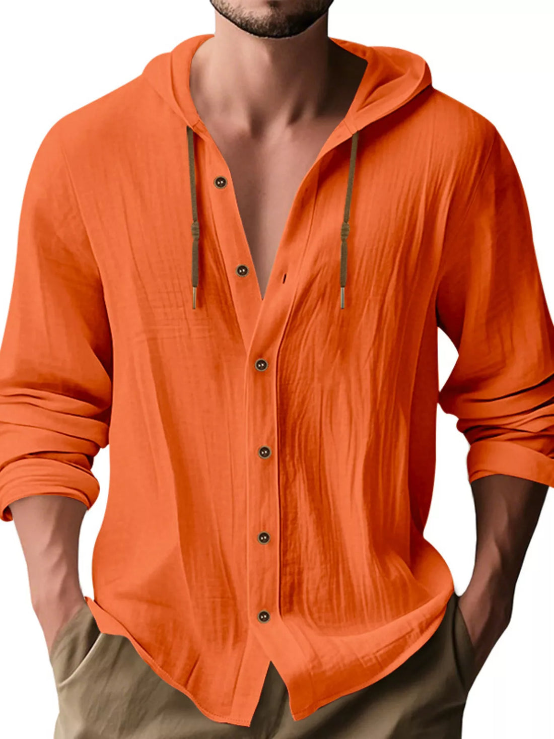 Men's Full Size Drawstring Button Up Hooded Shirt Plus Size