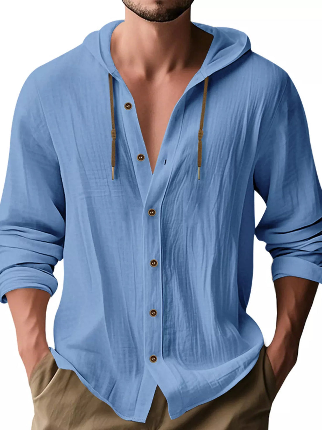 Men's Full Size Drawstring Button Up Hooded Shirt Plus Size