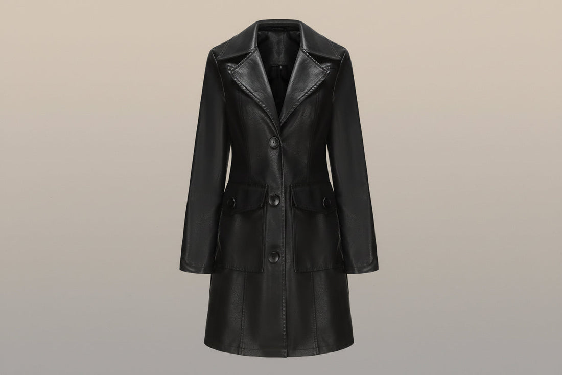 Women’s Long Leather Trench Coat – Fashion Outerwear