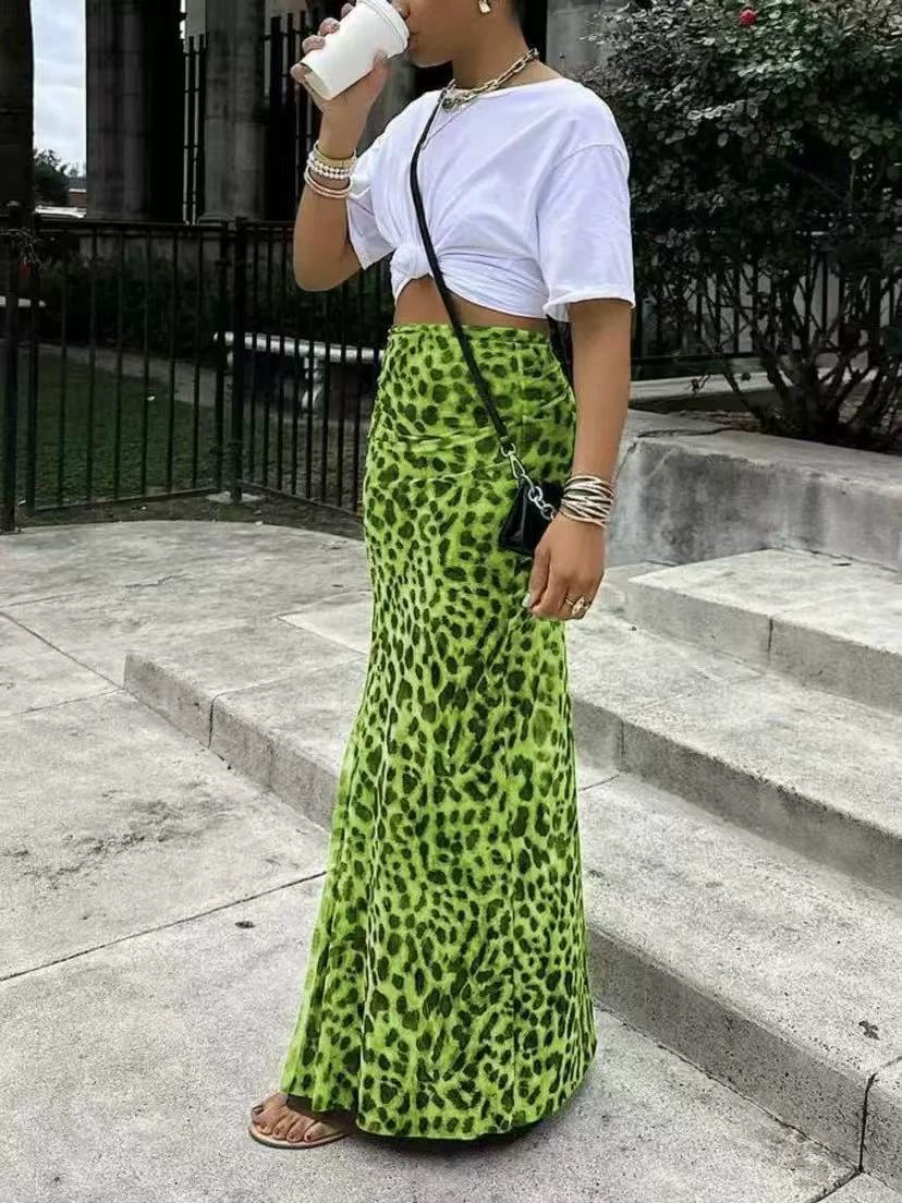 Leopard Print Women's High Waist Elegant Graceful Slimming Skirt